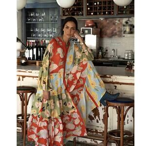 NEW Carolina K Josefina Floral Patchwork Button-Front Maxi Dress Peonies Size XS